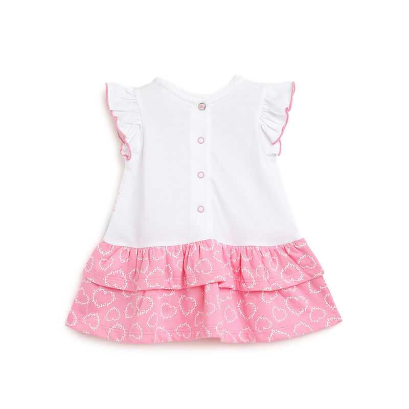 Girls White and Pink Printed Dress image number 1
